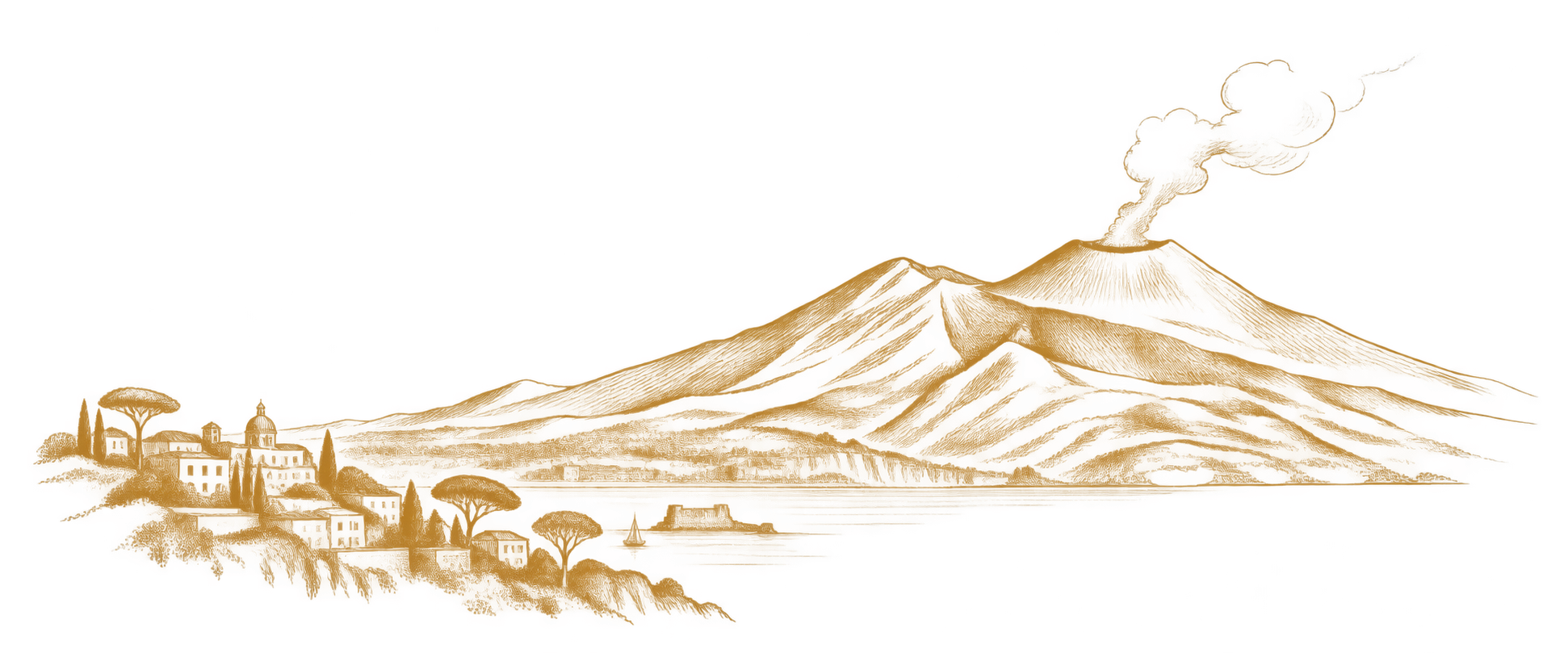 Stylized line drawing of Mount Vesuvius